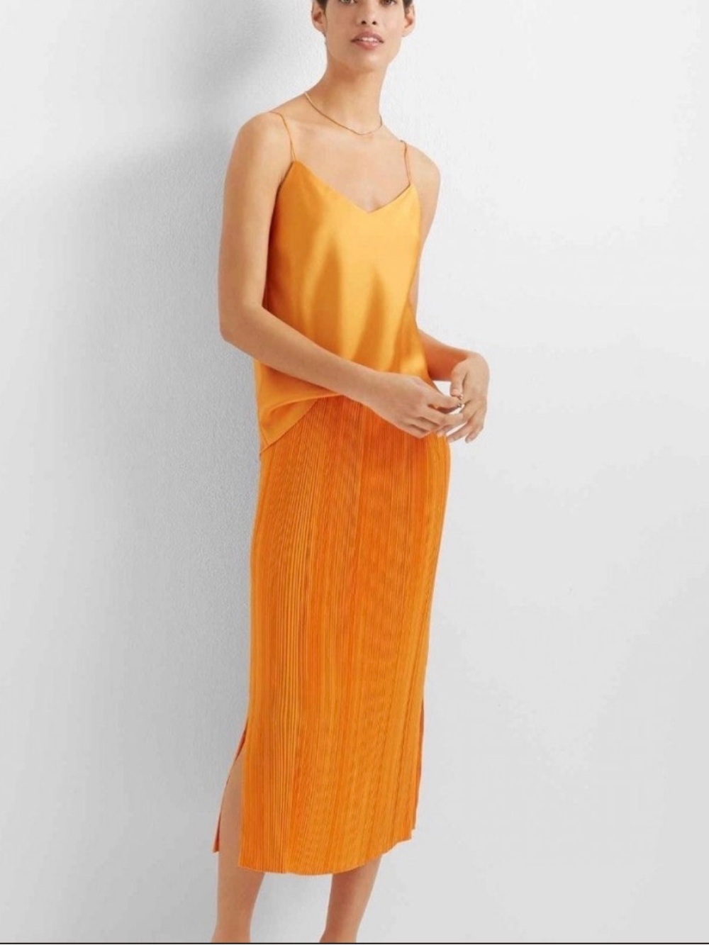 Club Monaco Bright Orange Pleat Midi Skirt Size Medium